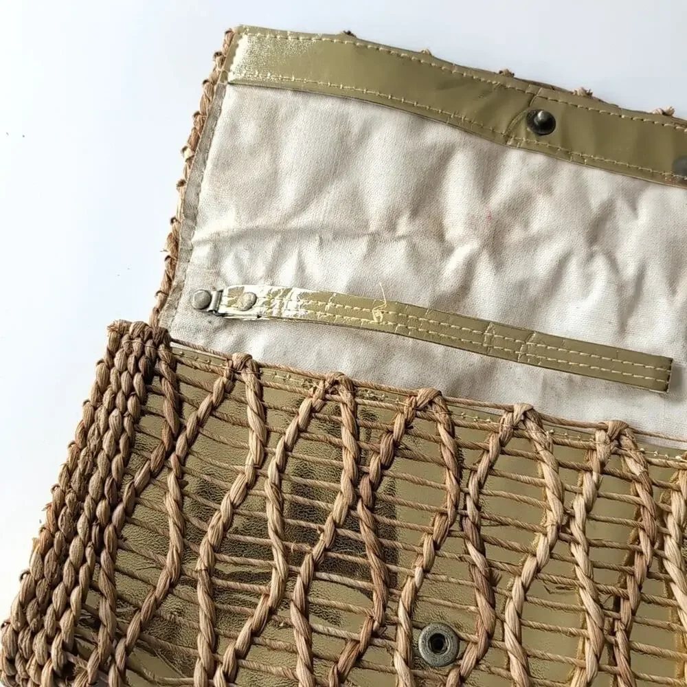 Unbranded raffia and gold clutch/wristlet, handbag, Boho, Casual, Weekend Bag